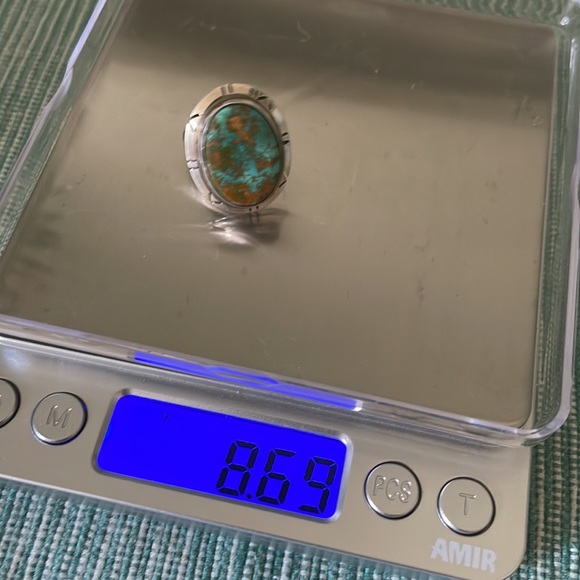 Native American High Grade Mountain Turquoise Ring Signed Sz6 almost 9g - Picture 6 of 15